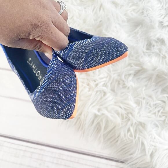 Rothy’s The Point Bright Blue Birdseye Space Dye Orange Sole Flat Size 6 Retired - Picture 5 of 10